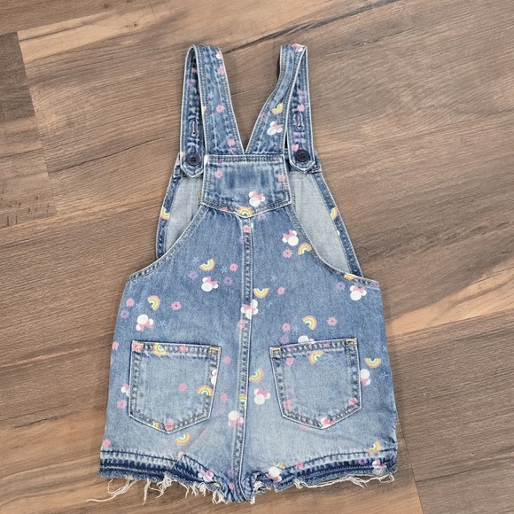 Girls GAP Disney Minnie Mouse Denim Jean Shorts Rainbow Overalls Shortalls 5 - Picture 2 of 8